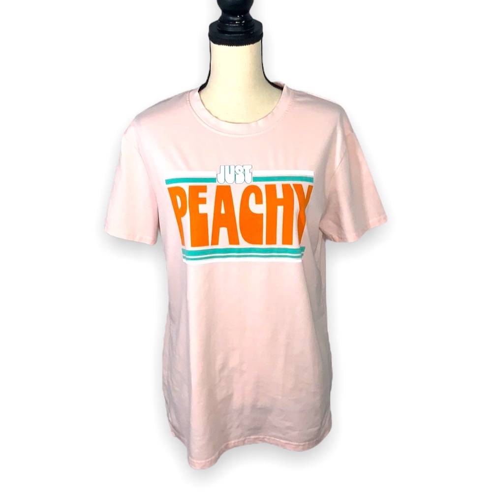 Just Peachy Graphic Tee Blush Pink Soft Stretchy Casual Summer Shirt Size Large